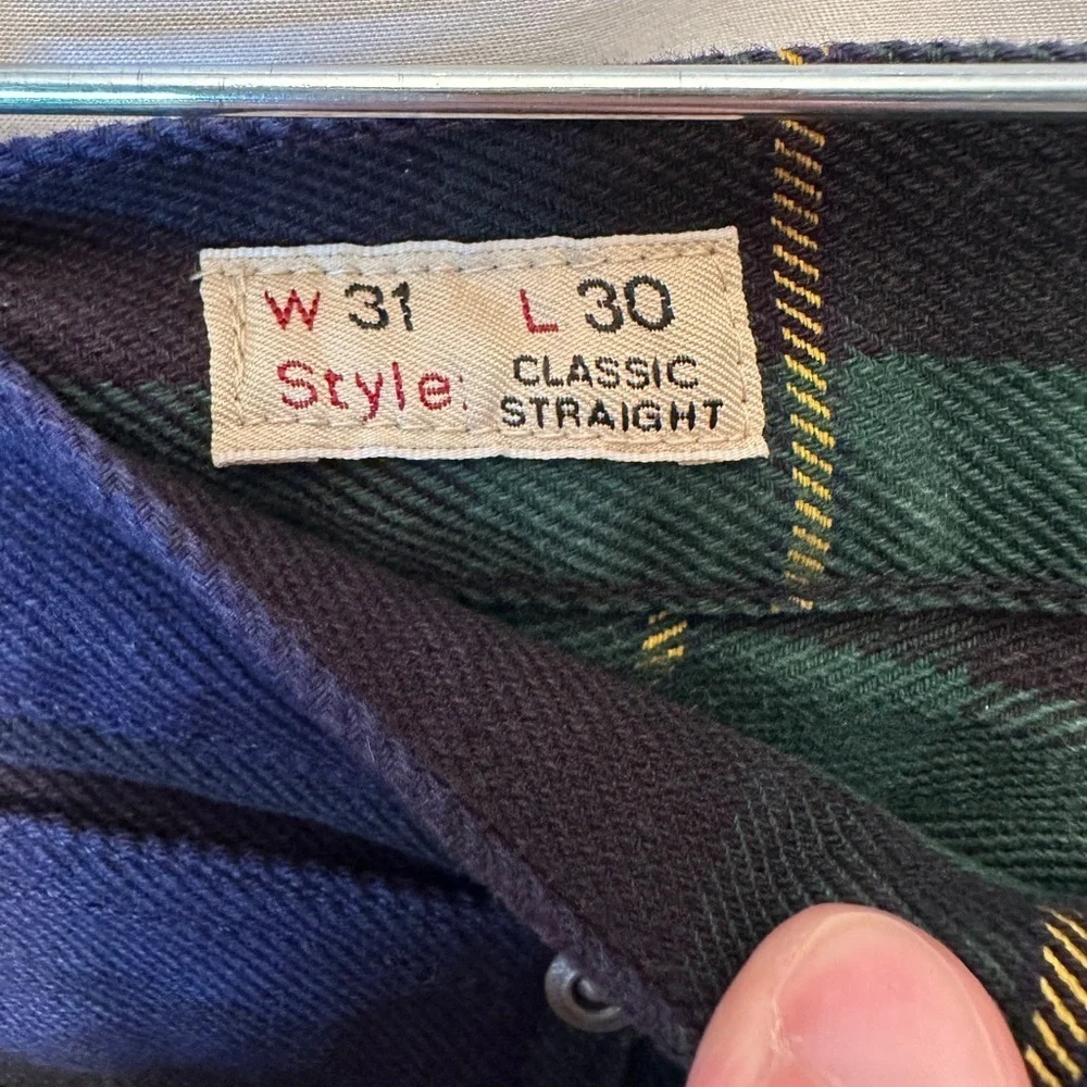 J. Crew Size 31x30 Classic Straight Tartan Plaid Jeans‎ Men’s Green Blue Plaid